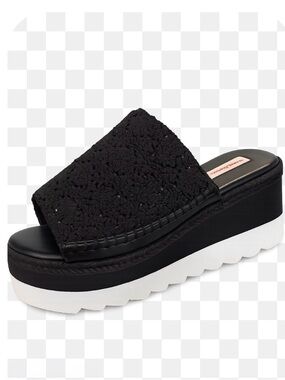 Naughty Monkey Black Woven Crochet Platform Slide Sandals